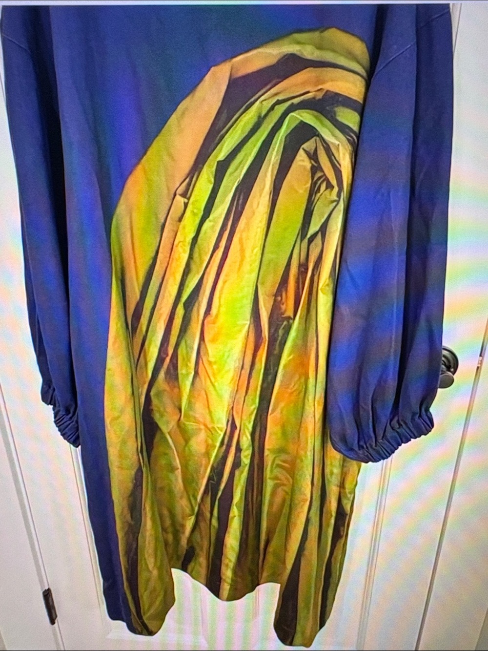 Dries Van Noten NWOT Navy Dress with Olive Artistic Print - Picture 4 of 12